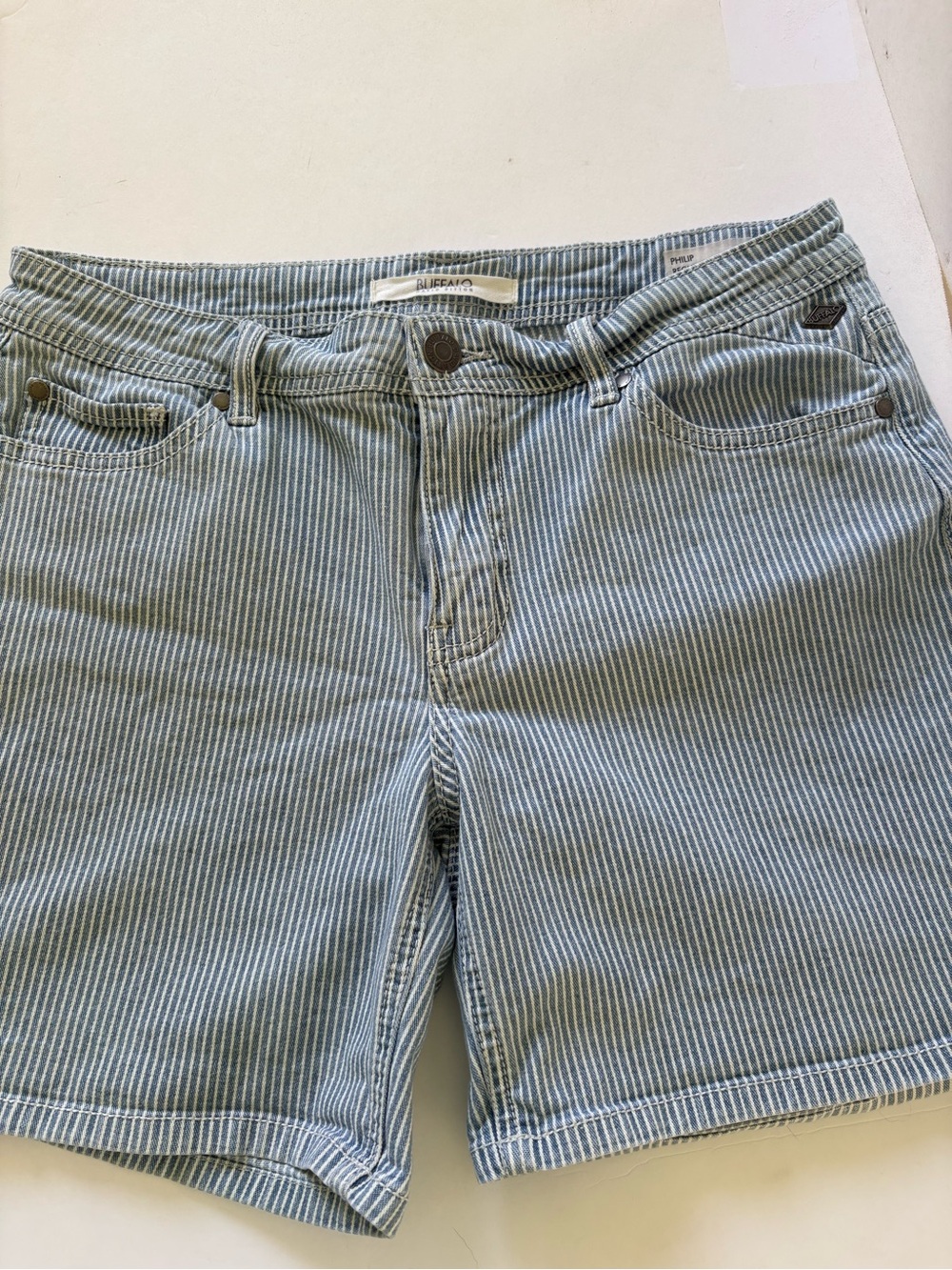 Buffalo David Bitton Light Blue & White Striped Denim Shorts